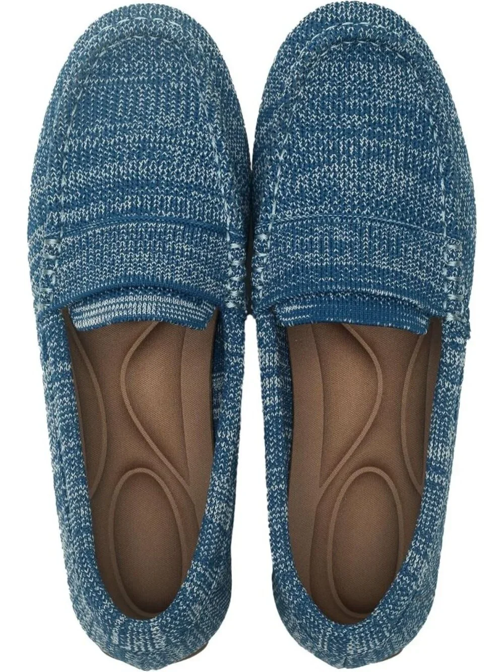 🆕Women's Cow Blue Lightweight Knitted Loafers Casual Flat Shoes Comfortable
